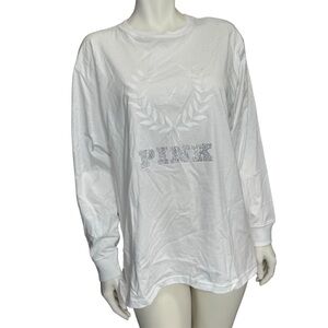 PINK Victoria’s Secret White Bling Long Sleeve Oversized Tee Size Small